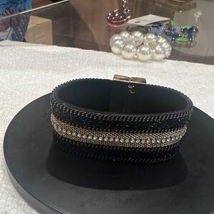 Black and Gold Beaded and crystal magnetic Bracelet